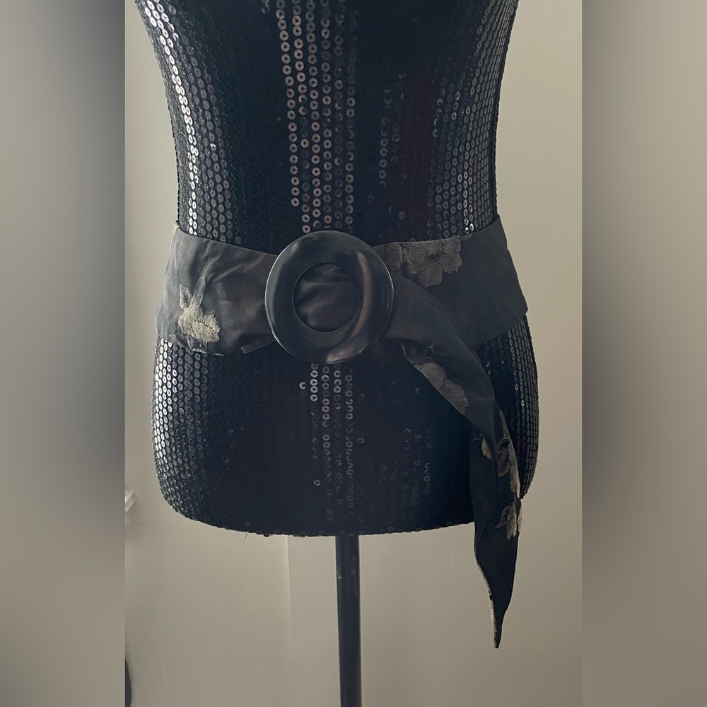 Vintage 90s Black, Cream & Taupe Floral Sash Belt